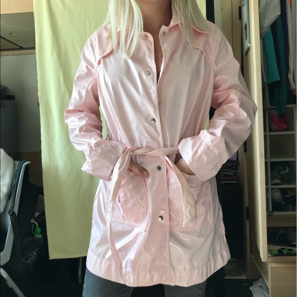 Pink patent leather style raincoat